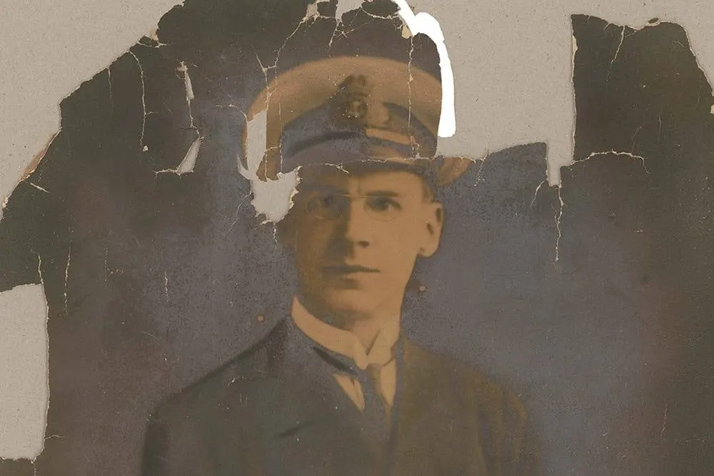Damaged and faded photograph before restoration